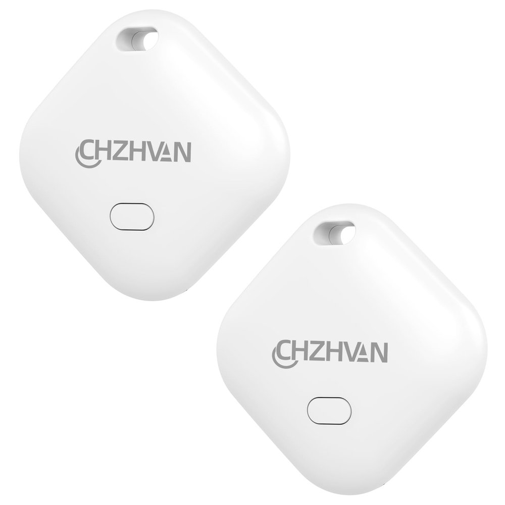 CHZHVAN Key Finder, Wallet Tracker Works with Apple Find My (iOS only), Replaceable Battery, Water-Resistant, Bluetooth Item Finder for Bags, Luggage, Backpack, 2 Pack White