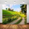 BELECO 12x8ft Fabric Countryside Village Backdrop Green Hills Wooden House, Wooden Fence Rural Road Background Outdoor Nature Kid Adult Artistic Portrait Photoshoot Studio Props view 1