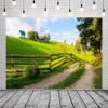 BELECO 12x8ft Fabric Countryside Village Backdrop Green Hills Wooden House, Wooden Fence Rural Road Background Outdoor Nature Kid Adult Artistic Portrait Photoshoot Studio Props view 2