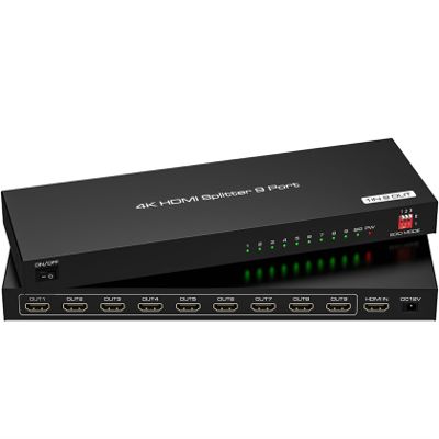 4K 60Hz HDMI Splitter 1x 9 Video Distributor Converter 1 in 9 Out Multi-Screen Display Screen Share Support EDID Resolution Management Function 1 PC to Several Monitor