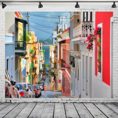 CORFOTO 12x8ft Fabric City Street Backdrop for Photography Colorful Building Houses Backdrop San Juan Puerto Rico Street Background Puerto Rico Travel Party Decorations Photoshoot Booth Studio Props