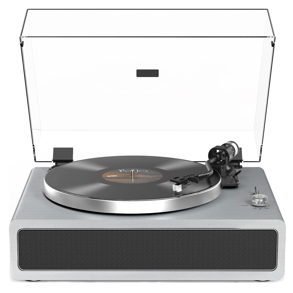 Turntable Record Player with Built-in Speakers, Vinyl Record Player Support Bluetooth Playback Auto Stop 33&45 RPM Speed RCA Line Out AUX in All-in-one Belt-Drive Turntable for Vinyl Records Grey