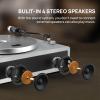 Turntable Record Player with Built-in Speakers, Vinyl Record Player Support Bluetooth Playback Auto Stop 33&45 RPM Speed RCA Line Out AUX in All-in-one Belt-Drive Turntable for Vinyl Records Grey view 2