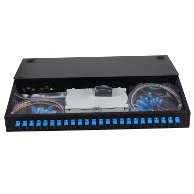 Xunsomten-24 Singlemode 24 Port SC-UPC Rack Mount Enclosure Box & Splice Trays Fiber Cables Kit, 24 Core LGX Loaded Patch Panel Box fits for 19" Racks Cabinet (Include Pigtail & Couplers)