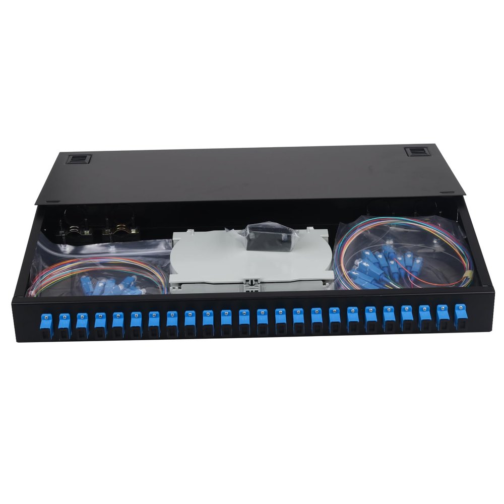 Xunsomten-24 Singlemode 24 Port SC-UPC Rack Mount Enclosure Box & Splice Trays Fiber Cables Kit, 24 Core LGX Loaded Patch Panel Box fits for 19" Racks Cabinet (Include Pigtail & Couplers)