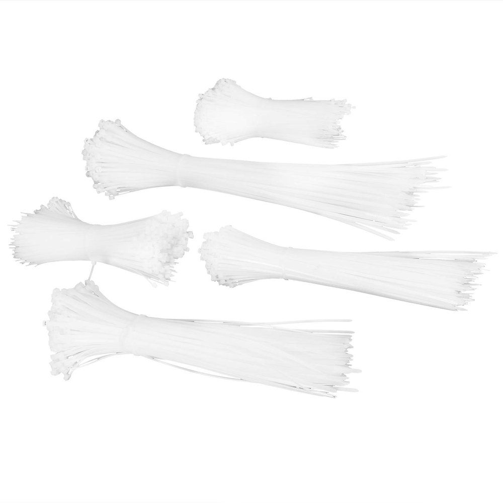 5 Pack Cable Ties Zip,Wraps Set Nylon Wire Cord Fasteners Plastic Cable Ties from Small to Large Heavy Duty Nylon tie Wraps for Organization (white)
