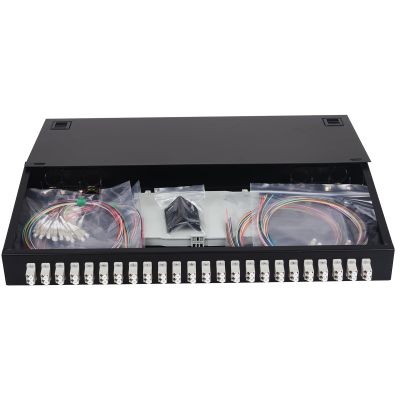 Xunsomten-24 Duplex Multi Mode 48 Port LC-OM2 Rack Mount Enclosure Box + Splice Trays Fiber Cables LC-OM2 Kit, 48 Core LGX Patch Panel Box fits for 19" Racks Cabinet (Include Pigtail & Couplers)