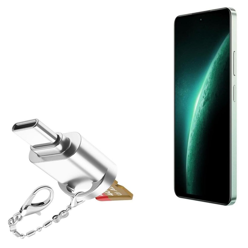 BoxWave Adapter Compatible with Realme Narzo 60x - Micro SD Card miniReader, USB Type-C OTG Reader USB3.0 Adapter Keychain - Metallic Silver