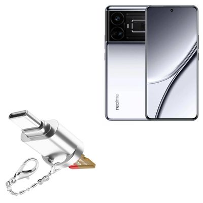 BoxWave Adapter Compatible with Realme GT5 - Micro SD Card miniReader, USB Type-C OTG Reader USB3.0 Adapter Keychain - Metallic Silver