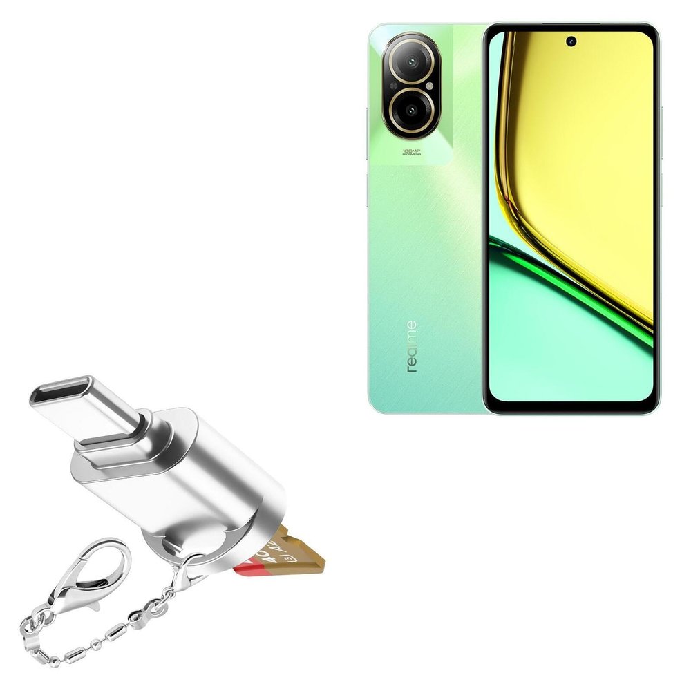 BoxWave Adapter Compatible with Realme C67 4G - Micro SD Card miniReader, USB Type-C OTG Reader USB3.0 Adapter Keychain - Metallic Silver