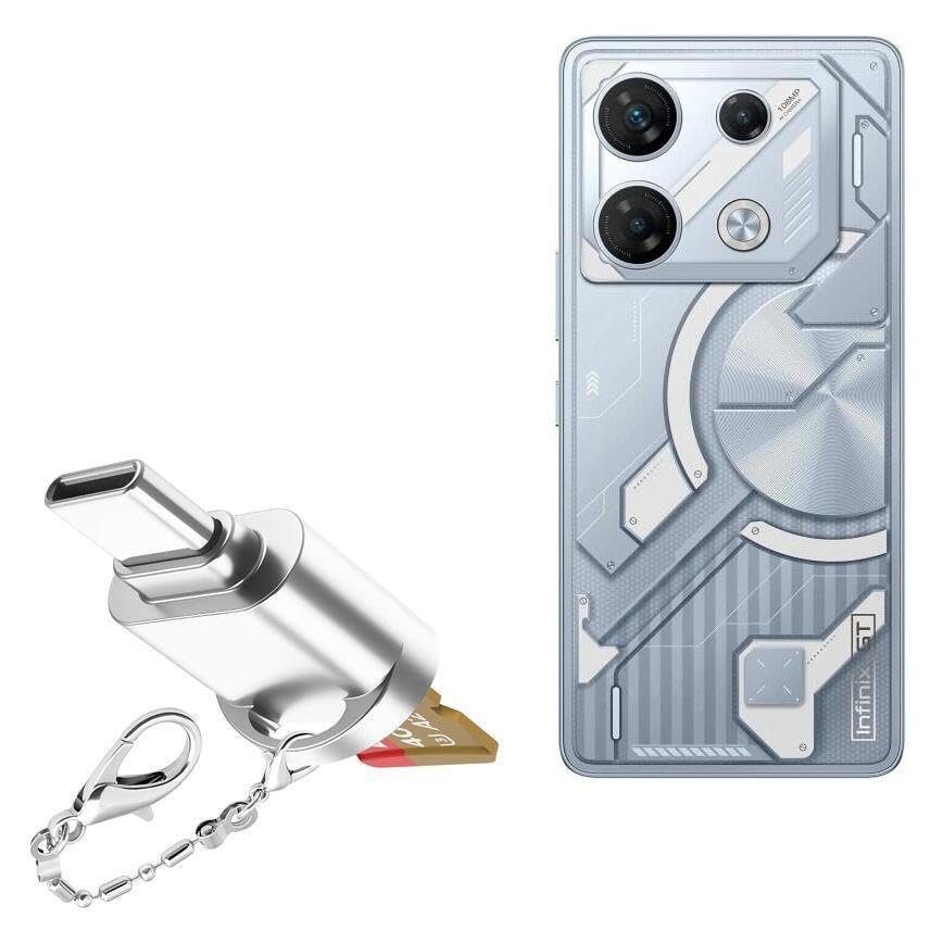 BoxWave Adapter Compatible with Infinix GT 10 Pro - Micro SD Card miniReader, USB Type-C OTG Reader USB3.0 Adapter Keychain - Metallic Silver