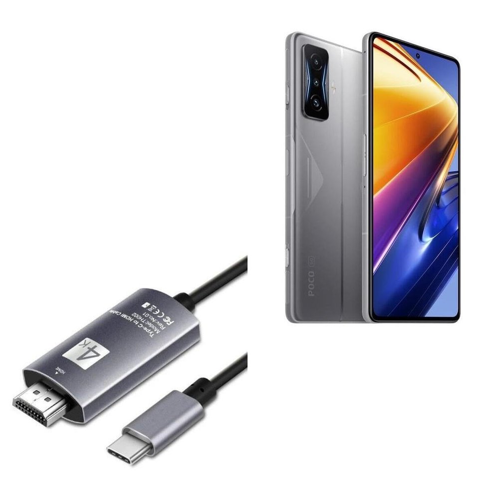 BoxWave Cable Compatible with Poco F4 GT - SmartDisplay Cable - USB Type-C to HDMI (6 ft), USB C/HDMI Cable - Jet Black