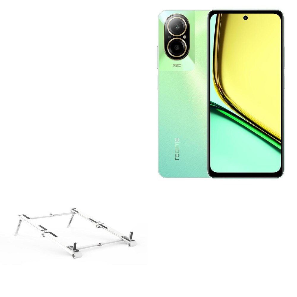 BoxWave Stand and Mount Compatible with Realme C67 4G - Pocket Aluminum Stand 3-in-1, Portable Multi Angle Viewing Riser - Metallic Silver