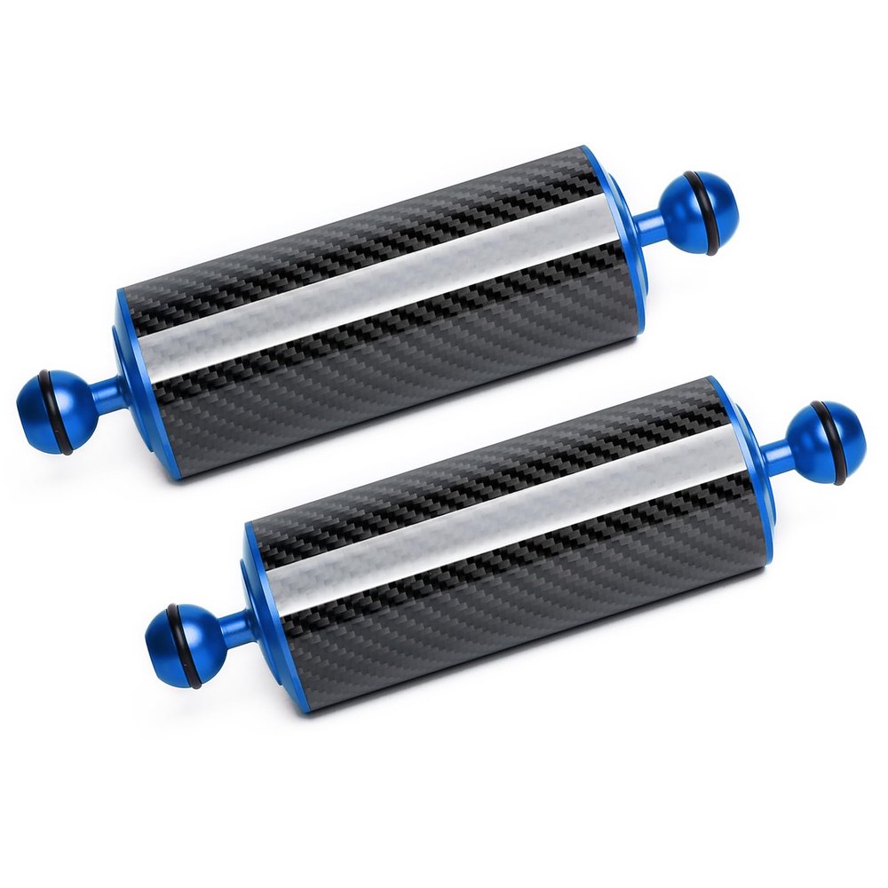 LetonPower Blue 8" Carbon Fiber Underwater Float Arm (2-Pack) - Ultralight Dual 1" Ball Buoyancy System for Diving Tray Video Lights & Strobes