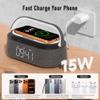 FREEFISH Bluetooth Speaker with Fast Wireless Charger,FM Radio,Touch LED Night Light,Phone Holder,Snooze,Portable Wireless Speaker for Bedrooms Office Home,Gifts (Black) view 4