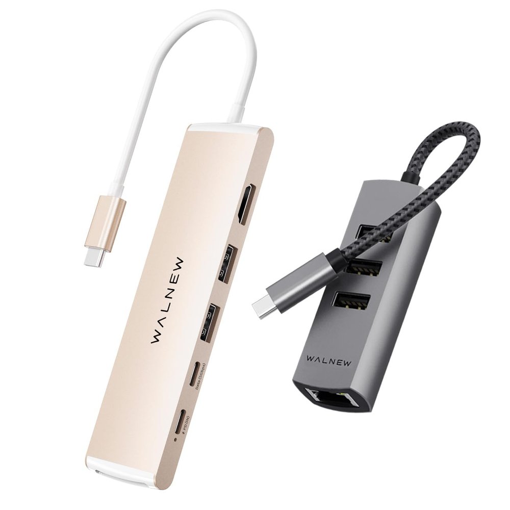 WALNEW 7-in-1 USB C Hub&USB-C Ethernet Adapter Bundle