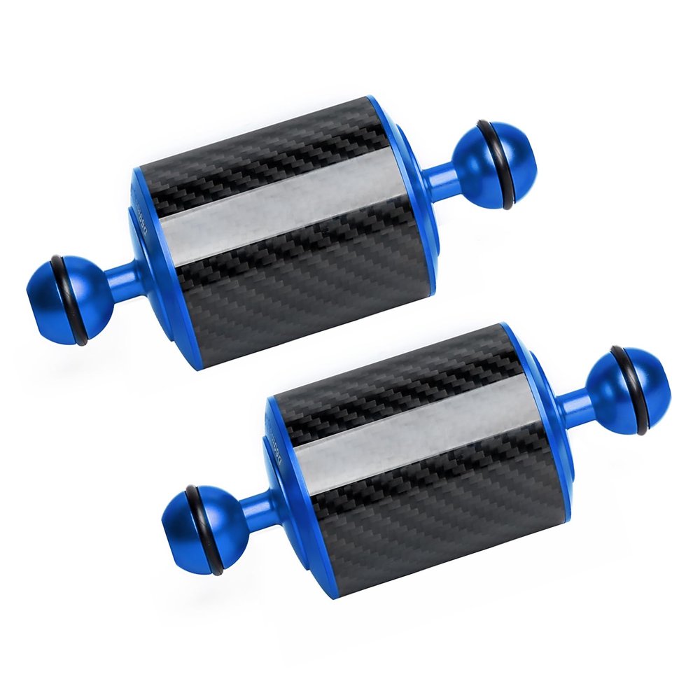 LetonPower Blue 5" Carbon Fiber Underwater Float Arm (2-Pack) - Ultralight Dual 1" Ball Buoyancy System for Diving Tray Video Lights & Strobes