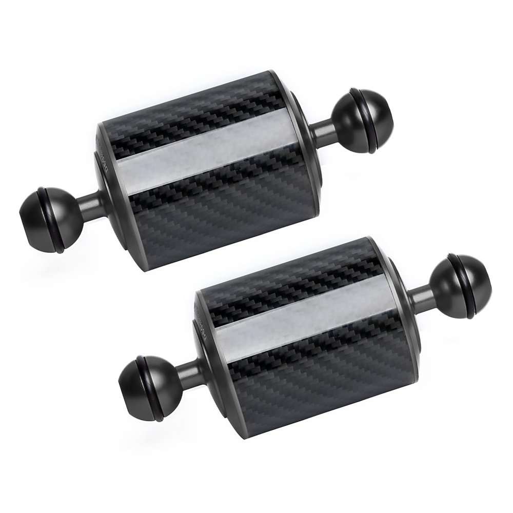 LetonPower Black 5" Carbon Fiber Underwater Float Arm (2-Pack) - Ultralight Dual 1" Ball Buoyancy System for Diving Tray Video Lights & Strobes