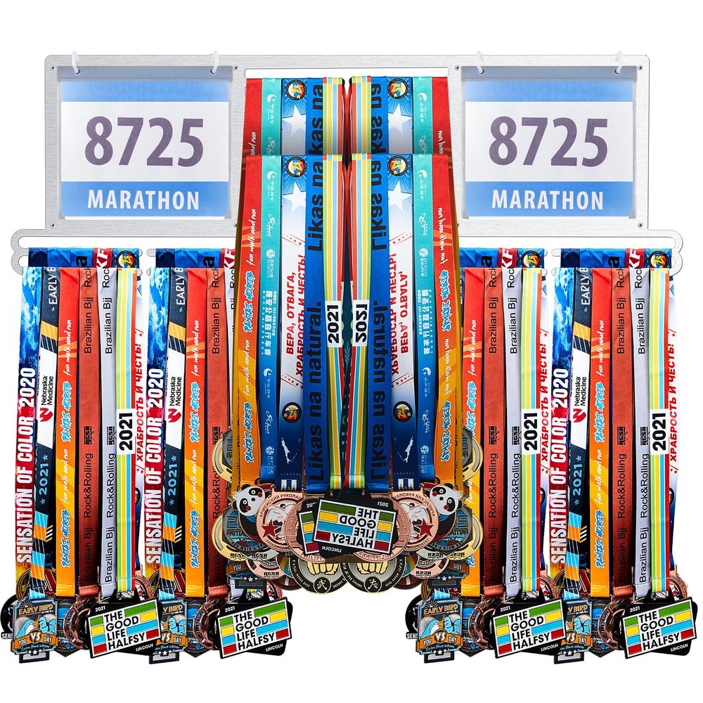 Shimeyao Medal Holder, Metal Wall Rack, 34.37 x 11.22 Inch, Silver