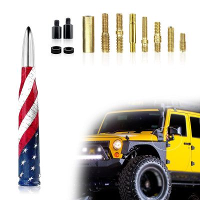 Yumfugu 1 PC Car American Flag Bullet Antenna, 5.51" x 0.78" Anti-Theft Security Antenna, Stable Signal Receiving Antenna with Threaded Mounting Accessories, for Most Car Models (Silver)