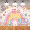 Daisy Boho Rainbow Birthday Backdrop Two Groovy Retro Hippie Boys Girl 2nd Birthday Party Decor Photo Background 70's Daisy Hippie Peace Love Party Background Cake Table Banner (8x6feet) view 1