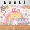 Daisy Boho Rainbow Birthday Backdrop Two Groovy Retro Hippie Boys Girl 2nd Birthday Party Decor Photo Background 70's Daisy Hippie Peace Love Party Background Cake Table Banner (8x6feet) view 2