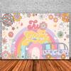 Daisy Boho Rainbow Birthday Backdrop Two Groovy Retro Hippie Boys Girl 2nd Birthday Party Decor Photo Background 70's Daisy Hippie Peace Love Party Background Cake Table Banner (8x6feet) view 3
