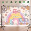 Daisy Boho Rainbow Birthday Backdrop Two Groovy Retro Hippie Boys Girl 2nd Birthday Party Decor Photo Background 70's Daisy Hippie Peace Love Party Background Cake Table Banner (8x6feet) view 4