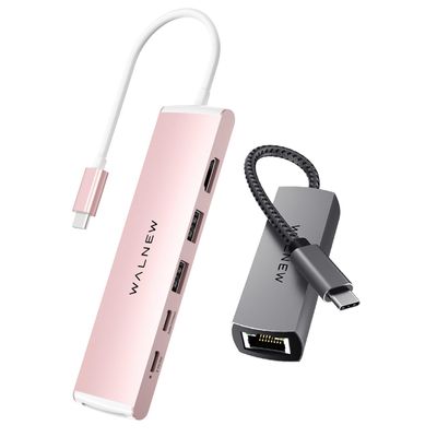 WALNEW 7-in-1 USB C Hub& USB-C 2.5gb Ethernet Adapter Bundle