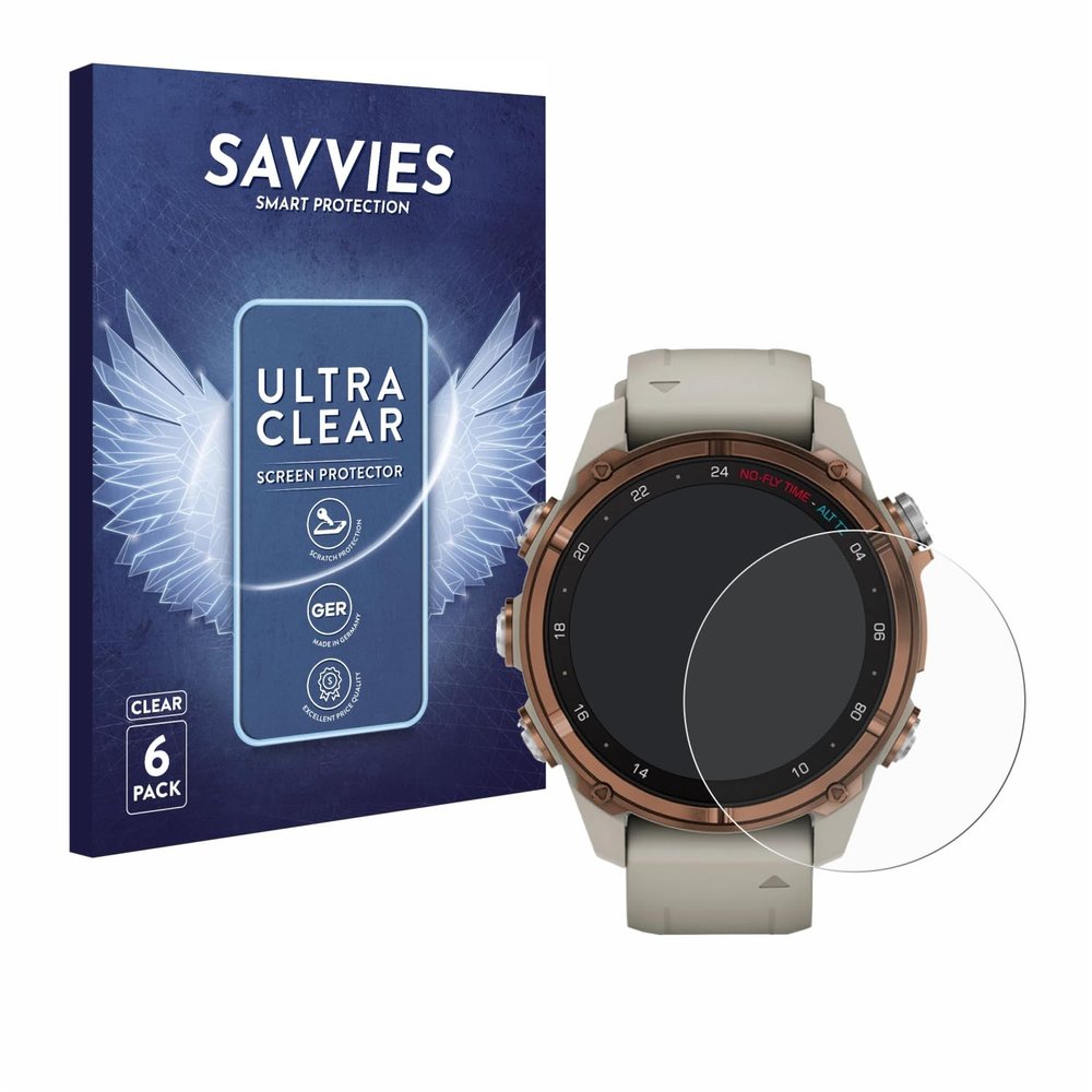 Savvies Screen Protector for Garmin Descent Mk3 (43 mm) Protection Film Clear 6-Pack