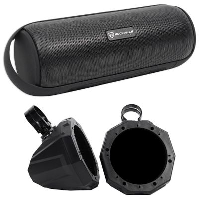 Audiosavings Bundle: (1) Pair SSV Works 6.5" Roll Cage Roll Bar Tower Speaker Pods Enclosures+1.5" Clamps Bundle With (1) Rockville RPB25 40w Portable/Outdoor Bluetooth Speaker w/USB+Aux+Wireless Link
