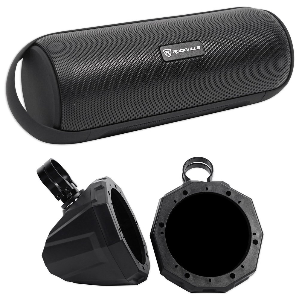 Audiosavings Bundle: (1) Pair SSV Works 6.5" Roll Cage Roll Bar Tower Speaker Pods Enclosures+1.5" Clamps Bundle With (1) Rockville RPB25 40w Portable/Outdoor Bluetooth Speaker w/USB+Aux+Wireless Link