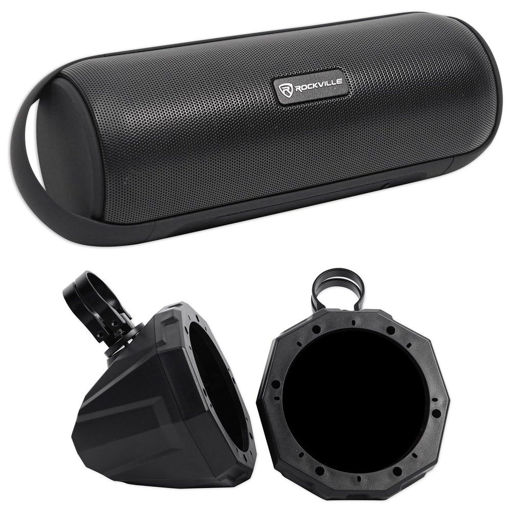 Audiosavings Bundle: (1) Pair SSV 6.5" Roll Cage Roll Bar Tower Speaker Pods Enclosures 4 Polaris General Bundle With (1) Rockville RPB25 40w Portable/Outdoor Bluetooth Speaker w/USB+Aux+Wireless Link