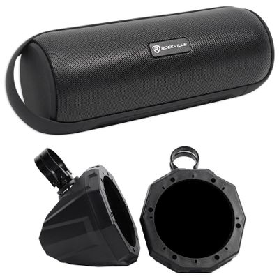 Audiosavings Bundle: (1) Pair SSV 6.5" Roll Cage Roll Bar Tower Speaker Pods Enclosures w/ 1.85" Clamps Bundle with (1) Rockville RPB25 40w Portable/Outdoor Bluetooth Speaker w/USB+Aux+Wireless Link