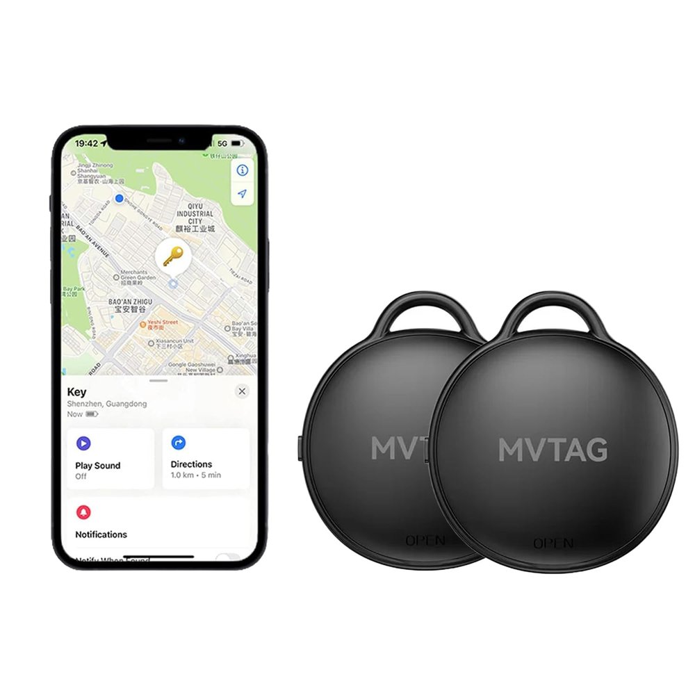 Bluetooth Tracker, Item Locator, Works with Find My App(Only iOS), IP67 Waterproof, Replaceable Battery, Anti Loss Device for Bag, Key, Luggage, Wallet (F6) (2*Black)