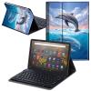 CAPAUNVDA for Kindle Fire HD 8 & 8 Plus Tablet Case with Keyboard 8 Inch (12th /10th Generation, 2022/2020 Release),Soft PU Stand Folio Cover with Detachable Wireless Keyboard,Cute Dolphin view 1