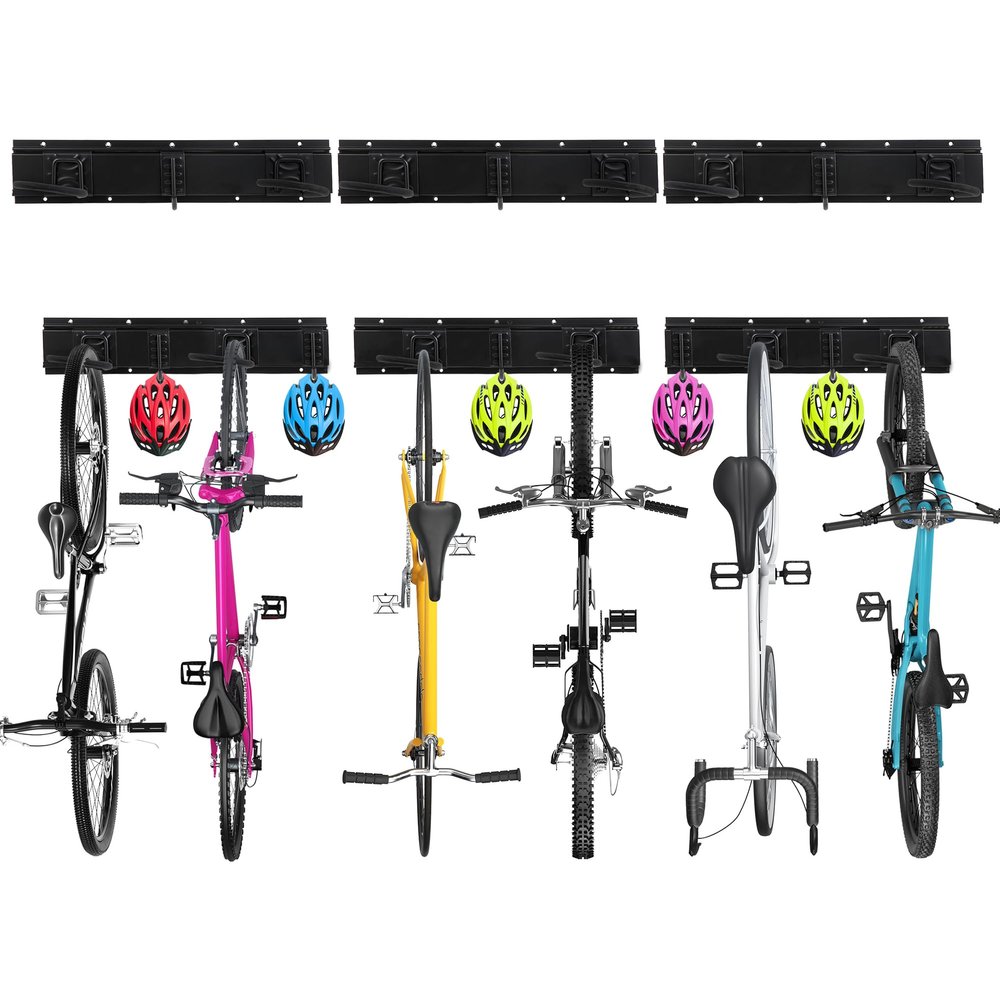 Sinoer Bike Storage Rack,Bike Wall Rack, 6 Bike Rack Wall Mount bicycle rack for garage Garage Organize,Vertical Bike Rack-5 Helmets Hook
