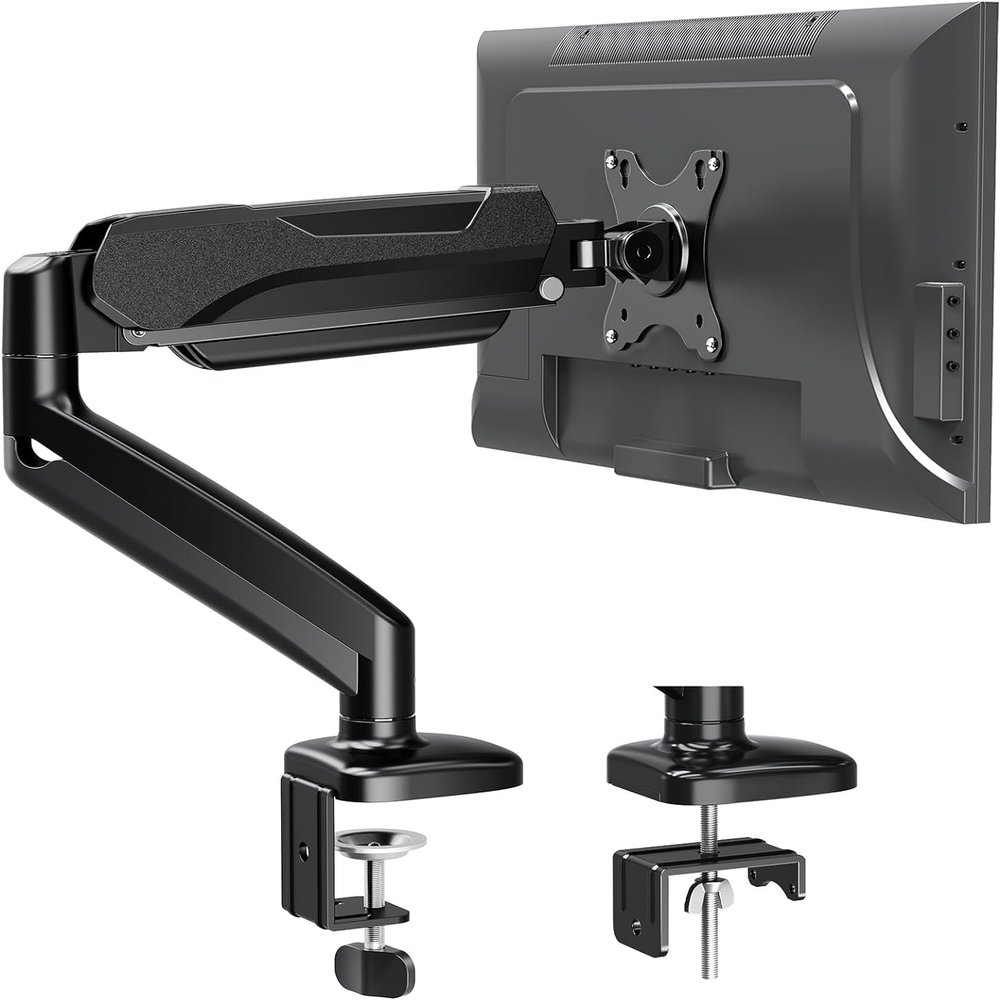 MOUNTUP Single Monitor Desk Mount, Adjustable Gas Spring Monitor Arm Support Max 32 Inch, 4.4-17.6lbs Screen, Computer Monitor Stand Holder with Clamp/Grommet Mounting Base, VESA Mount Bracket 8 Pack