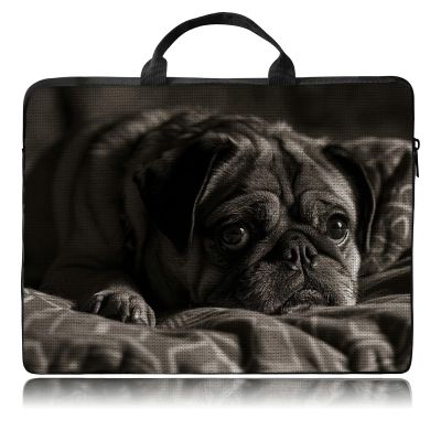 BREIDMKFM Black Pug Laptop Sleeve Case, 14 15 15.4 15.6 inch Laptop Bag Case with Handle for Women Girls Men, Traveling Laptop Sleeve Compatible with MacBook, HP, Dell, Lenovo