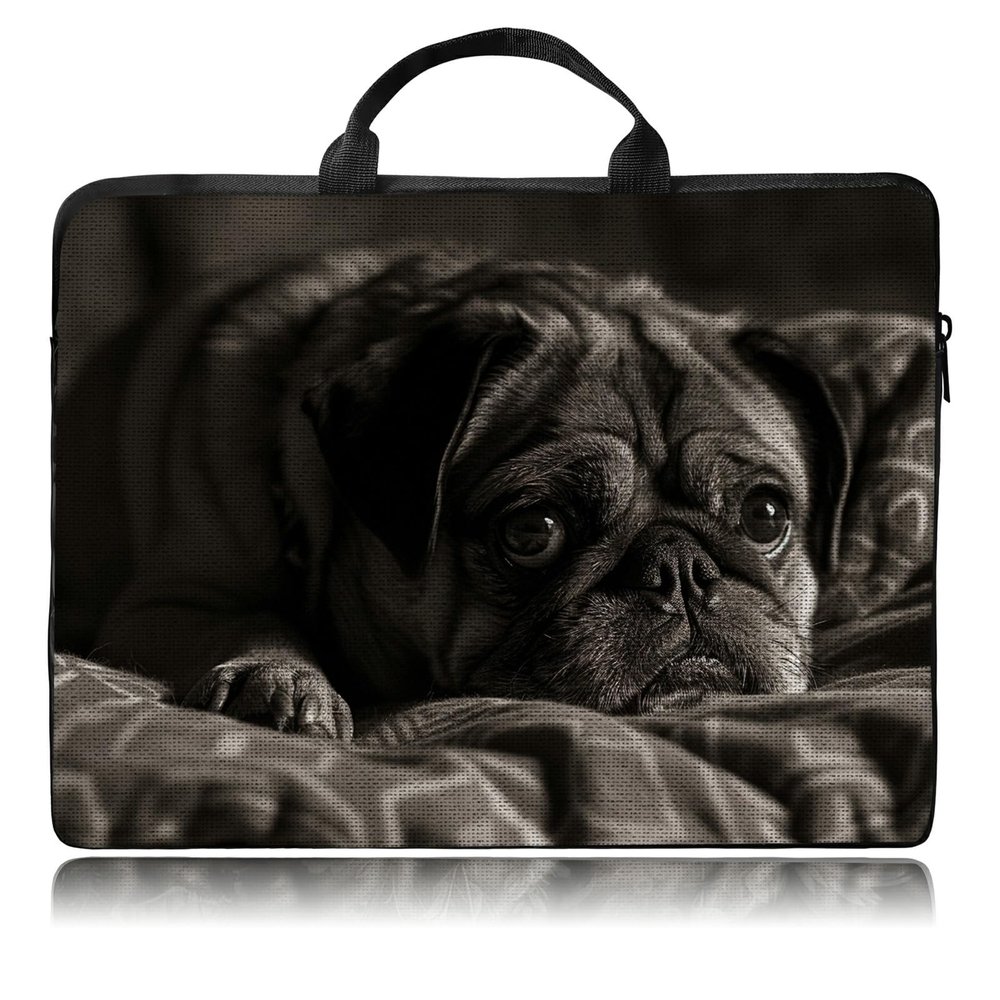 BREIDMKFM Black Pug Laptop Sleeve Case, 14 15 15.4 15.6 inch Laptop Bag Case with Handle for Women Girls Men, Traveling Laptop Sleeve Compatible with MacBook, HP, Dell, Lenovo