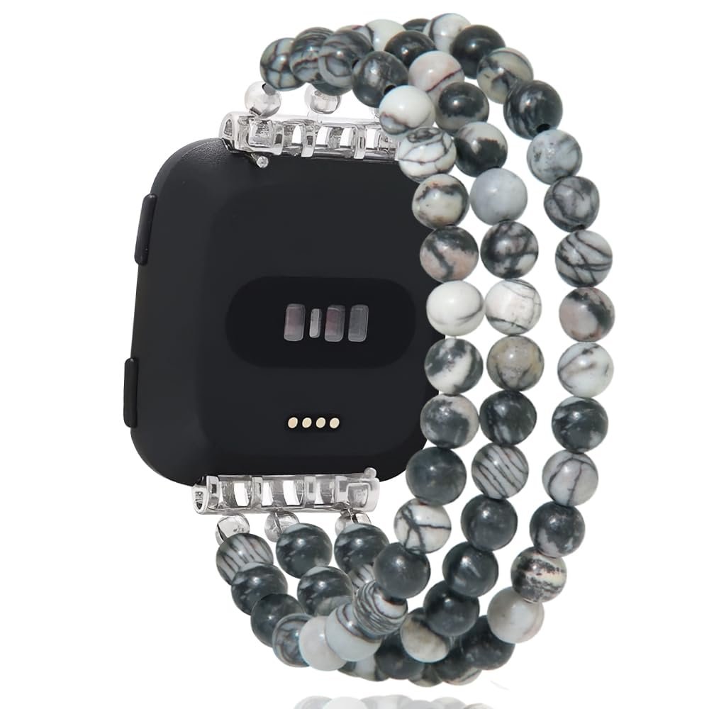 C&L Accessories Wristband Compatible With Fitbit Versa 2, Versa, Versa Lite - Beaded Adjustable Bracelet (Spider Web Jasper)