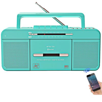 Portable Retro Stylish Cassette Player Recorder Boombox with Bluetooth,USB,AM/FM Radio,Tape Player/Recording,USB Playback/Recording,Cassette to MP3 Converter,Earphone Jack,AC/DC Powered(Teal)
