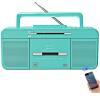 Portable Retro Stylish Cassette Player Recorder Boombox with Bluetooth,USB,AM/FM Radio,Tape Player/Recording,USB Playback/Recording,Cassette to MP3 Converter,Earphone Jack,AC/DC Powered(Teal) view 1