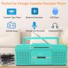 Portable Retro Stylish Cassette Player Recorder Boombox with Bluetooth,USB,AM/FM Radio,Tape Player/Recording,USB Playback/Recording,Cassette to MP3 Converter,Earphone Jack,AC/DC Powered(Teal) view 2
