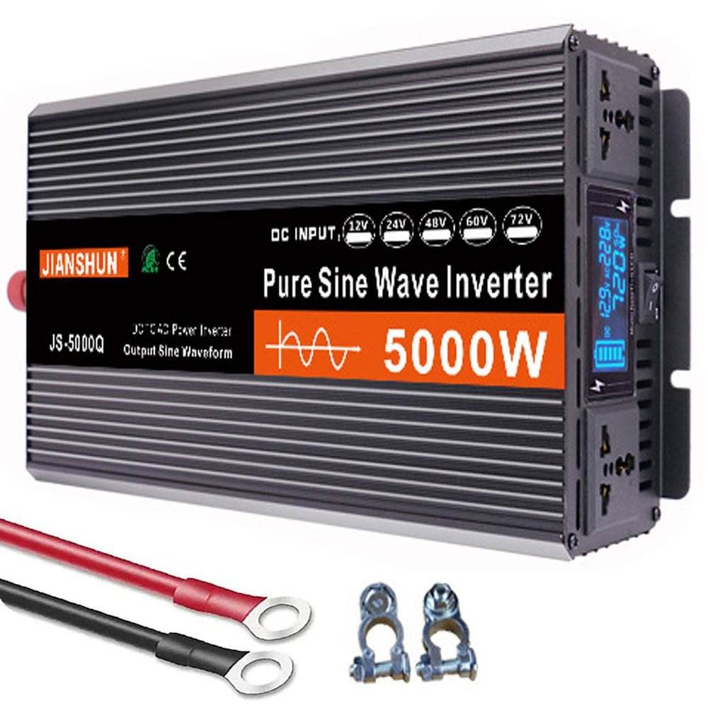 ctamm 3000W 4000W 5000W 6000W Pure Sine Wave Power Inverter High Efficiency DC 12V/24V to AC 220V 230V 240V Converter Solar Power Inverter with AC Outlets & LCD Display (5000W,12Vto220V)