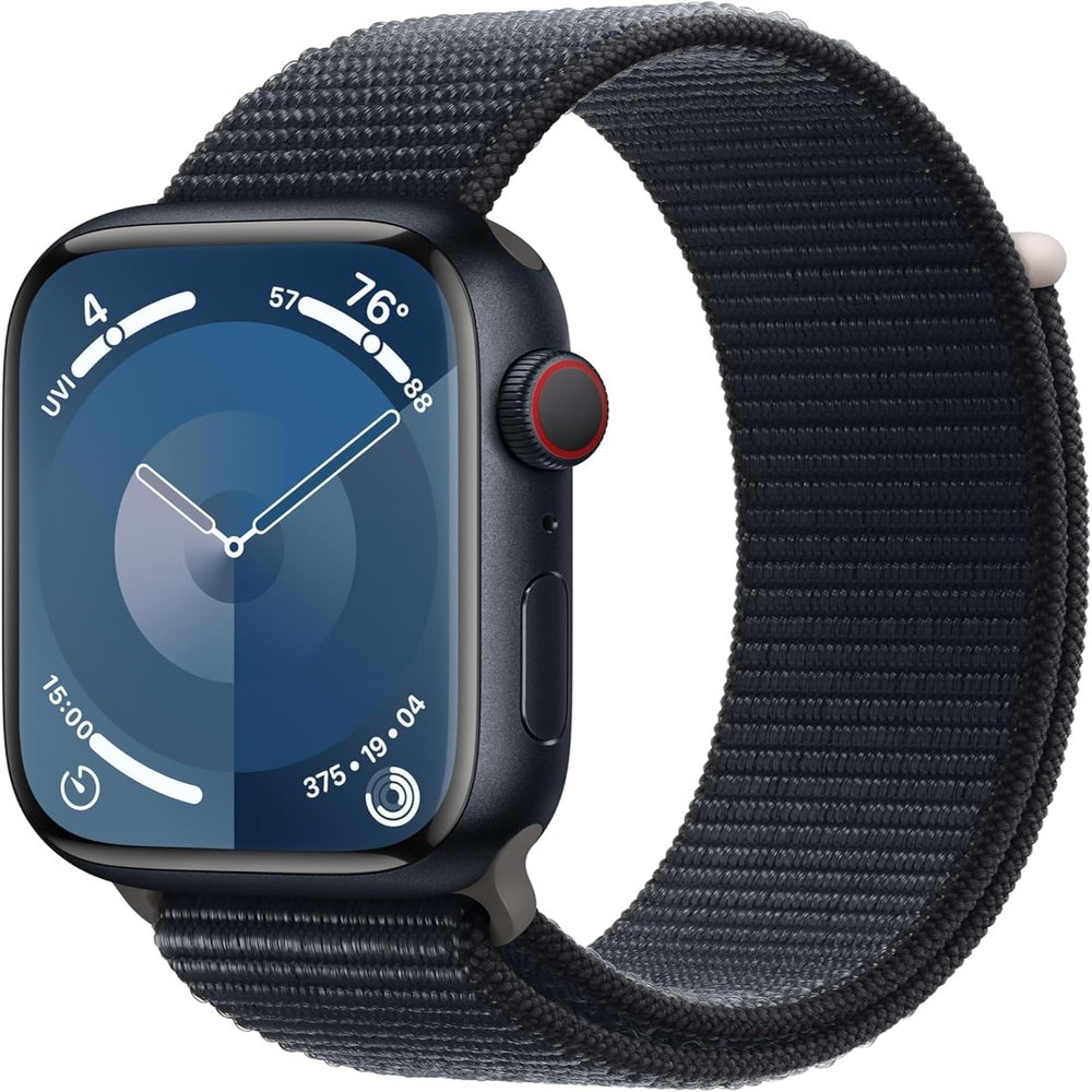 Apple Watch Series 9 [GPS + Cellular, 45mm] - Midnight Aluminum Case with Midnight Sport Loop, One Size, One Size (Renewed)
