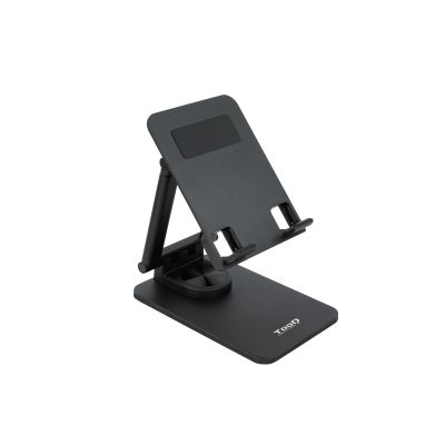 TooQ PH-Hermes-Halley - Adjustable Stand for Mobile Phone or Tablet up to 12.9 Inches, Foldable, 360 Rotation, Black