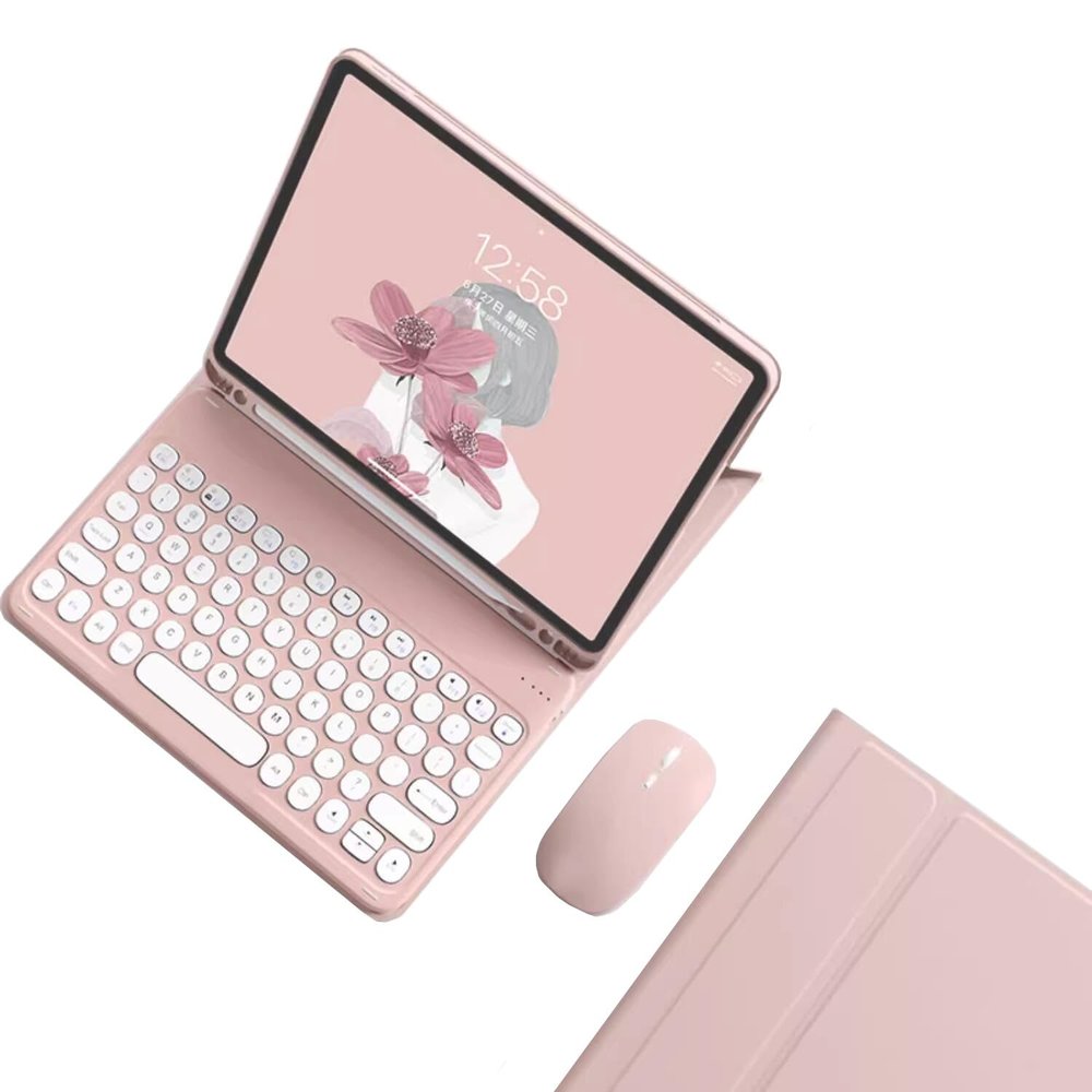 kaidisen Keyboard Case for Galaxy Tab A9+ 11 inch Case with Keyboard and Bluetooth Mouse, Detachable Candy Color Keyboard Cover Round Key,Pink