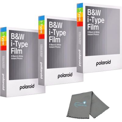 Polaroids Black & White Instant Film, 3 Pack, 24 Photos, B&W Film Works with Polaroid i-Type Cameras, Now, Now+, I-2, & Lab, Bundle with a Lumintrail Lens Cleaning Cloth