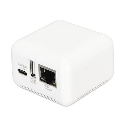 Print Server, LAN USB 2.0 Printer Server Adapter, 1 Port N USB 2.0 Network Print Server with Type C and USB Port for for Linux 3.4 (US Plug)